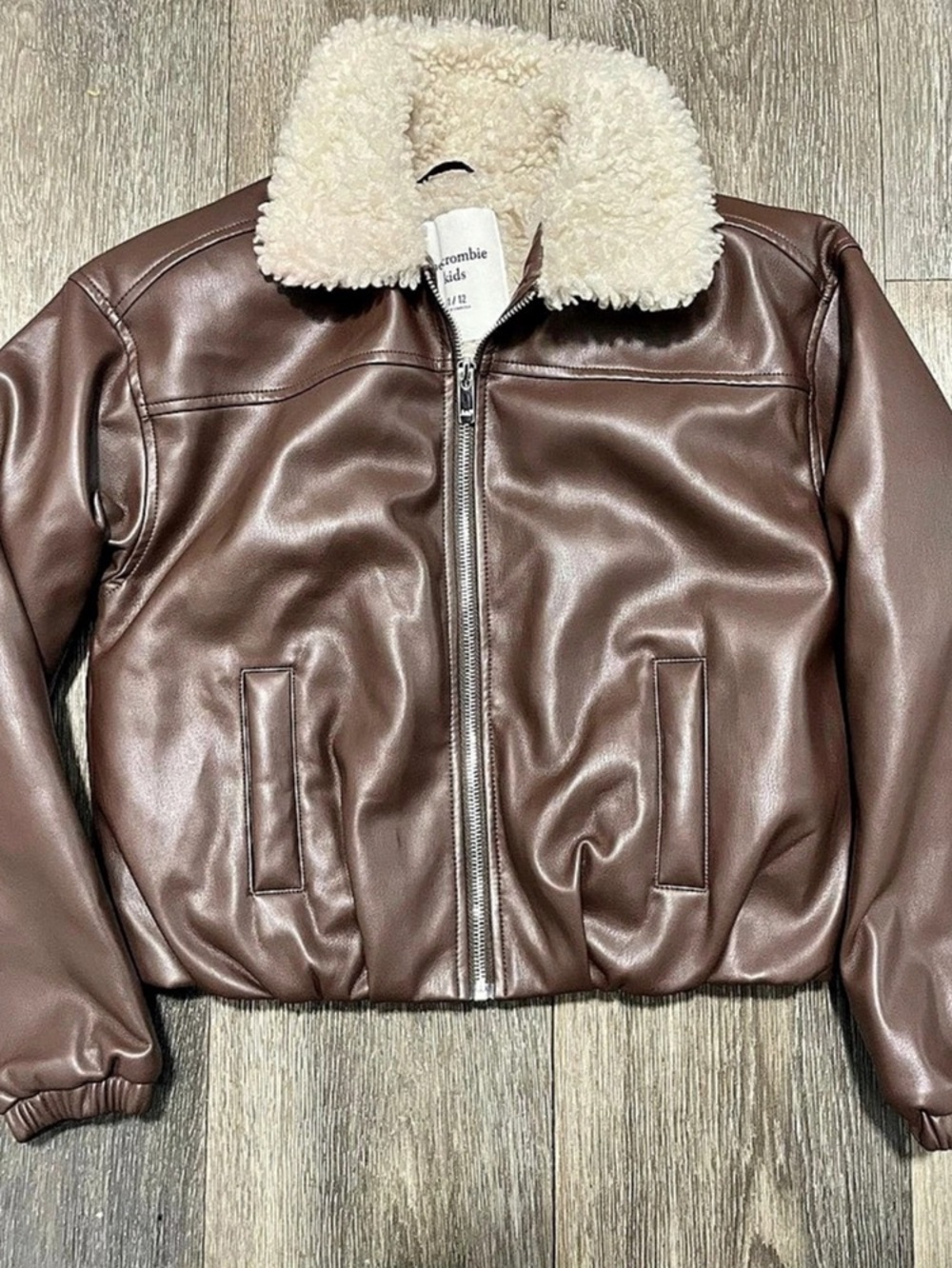 Abercrombie Kids Sherpa-Collar Jacket in Brown & White Size 11/12 Like New